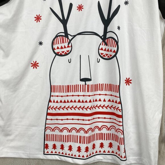 Christmas Reindeer Graphic Long Sleeve Raglan Shirt L SANQIANG 100% Polyester Un - Picture 2 of 4